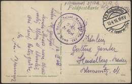 LETTLAND 1302 BRIEF, K.D. FELDPOSTEXP. 77. RESERVE DIV., 19.4.16, Auf Farbiger Ansichtskarte (Kriegsbilder Aus Den Voges - Letonia