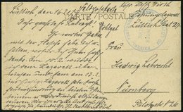 FELDPOST I.WK 1917, Feldpost-Ansichtskarte Mit Blauem K1 KAISERL. FFESTUNGSLAZARETT ZU LÜTTICH Nach Nürnberg, Pracht - Occupation 1914-18