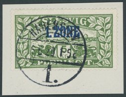 SCHLESWIG 27b BrfStk, 1920, 5 Kr. 1. Zone, Aufdruck Blau, Prachtbriefstück, Gepr. Gruber, Mi. (280.-) - Sonstige & Ohne Zuordnung