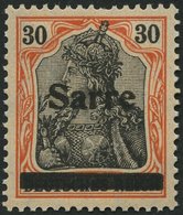 SAARGEBIET 10yI *, 1920, 30 Pf. Dunkelrotorange/schwarz Auf Orangeweiß, Type I, Falzreste, Ein Kurzer Zahn Sonst Pracht, - Altri & Non Classificati