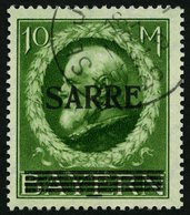 SAARGEBIET 31II O, 1920, 10 M. Bayern-Sarre Mit Abart Fetter Kontrollstrich, Pracht, Gepr. Burger, Mi. 800.- - Sonstige & Ohne Zuordnung