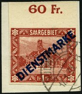 SAARGEBIET D 11IU BrfStk, 1922, 1 Fr. Diagonaler Aufdruck, Type I, Oberrandstück, Ungezähnt, Mit Rückdatiertem Stempel,  - Officials