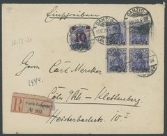 FREIE STADT DANZIG 4 VB,17 BRIEF, 1920, 20 Pf. Violettblau Im Viererblock Mit Zusatzfrankatur Auf Einschreibbrief Aus DA - Altri & Non Classificati