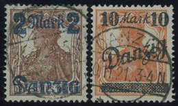 FREIE STADT DANZIG 28IPF V,21IPF V O, 1920, 2 M. Auf 35 Pf. Und 10 M. Auf 71/2 Pf. Mit Plattenfehlern Bruch Durch Zi In  - Otros & Sin Clasificación