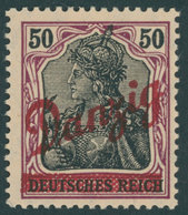 FREIE STADT DANZIG 39 *, 1920, 50 Pf. Kleiner Innendienst, Falzrest, Pracht, Gepr. Gruber, Mi. 200.- - Sonstige & Ohne Zuordnung