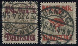 FREIE STADT DANZIG 42II,45II O, 1920, 11/4 M. Auf 3 Pf. Und 5 M. Auf 2 Pf., Lilagrauer Netzunterdruck, Spitzen Nach Unte - Altri & Non Classificati