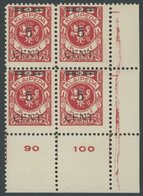 MEMELGEBIET 180IV VB **, 1923, 5 C. Auf 100 M. Dunkelrosa, Type IV, Im Rechten Unteren Eckrandviererblock, Postfrisch, P - Klaipeda 1923