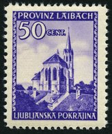 LAIBACH 49I **, 1945, 50 C. Violett Mit Abart 2 Telegraphendrähte In Höhe Des Kirchturms, Pracht, Mi. 140.- - Ocupación 1938 – 45