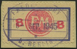 FREDERSDORF Sp 163FI BrfStk, 1945, 8 Pf., Rahmengröße 38x21 Mm, Mit Abart Aufdruck Mittelrosa, Prachtbriefstück, Gepr. E - Privatpost