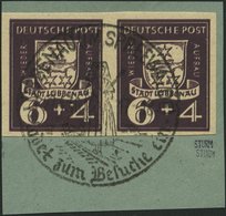 LÜBBENAU 2BDD Paar BrfStk, 1946, 6 Pf. Wiederaufbau, Ungezähnt, Doppeldruck, Im Waagerechten Paar Mit Sonderstempel Auf  - Privatpost