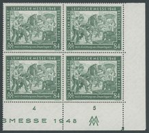 ALLIIERTE BES. 968 VB **, 1948, 84 Pf. Leipziger Frühjahrsmesse Im Unteren Rechten Eckrandviererblock Mit Teil Der Seite - Altri & Non Classificati