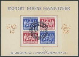 ALLIIERTE BES. V Zd 1 BrfStk, 1948, Exportmesse Im Prachtviererblock, Auf Schmuckblatt Mit Sonderstempel, Kurzbefund H.D - Otros & Sin Clasificación