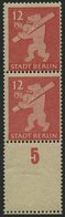 BERLIN UND BRANDENBURG 5AAwaxL **, 1945, 12 Pf. Mittelkarminrot, Graurosa Papier, Glatte Gummierung, Im Senkrechten Paar - Otros & Sin Clasificación