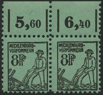 MECKLENBURG-VORPOMMERN 14xPFI,II **, 1945, 8 Pf. Schwarz Auf Hellbläulichgrün Im Waagerechten Paar Vom Oberrand Mit Plat - Altri & Non Classificati