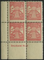 MECKLENBURG-VORPOMMERN 18cDZ **, 1945, 12 Pf. Rosarot, Eckrandviererblock Mit Druckereizeichen Und Plattenfehlern XXV Un - Sonstige & Ohne Zuordnung