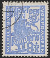 MECKLENBURG-VORPOMMERN 27a O, 1945, 8 Pf. Hellultramarin Kinderhilfe, Pracht, Gepr. Kramp, Mi. 60.- - Other & Unclassified