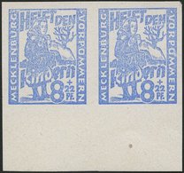 MECKLENBURG-VORPOMMERN 27aVU **, 1945, 8 Pf. Hellultramarin Kinderhilfe Mit Plattenfehler Länglicher Weißer Fleck über O - Altri & Non Classificati