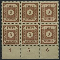 OST-SACHSEN 56X,XI **, 1945, 3 Pf. Braun Im Unterrand-Sechserblock Mit 2 Plattenfehlern (Feld 94 Und 96), Pracht, Mi. (6 - Altri & Non Classificati