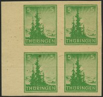 THÜRINGEN 94AXwU VB **, 1945, 5 Pf. Gelblichgrün, Vollgummierung, Ungezähnt, Im Randviererblock, Pracht, Gepr. Herpichbö - Altri & Non Classificati