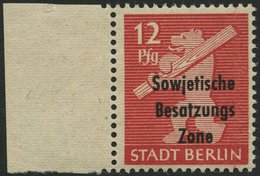 ALLGEMEINE-AUSGABEN 204wazDDII **, 1948, 12 Pf. Mittelkarminrot, Aufdruck Einmal Normal Und Zusätzlicher Blinddruck, Pra - Sonstige & Ohne Zuordnung