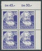 DDR 337 VB **, 1952, 50 Pf. Marx Im Rechten Oberen Eckrandviererblock, Postfrisch, Pracht, Mi. (129.-) - Sonstige & Ohne Zuordnung