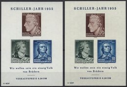 DDR Bl. 12IV/XI,II **, 1955, Block Schiller Mit Abart Vorgezogener Fußstrich Bei J, Beide Wz., 2 Prachtblocks - Altri & Non Classificati