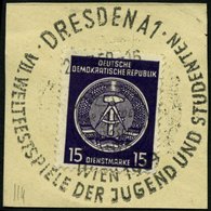 DIENSTMARKEN A D 21IIXI BrfStk, 1954, 15 Pf. Schwarzgrauviolett, Type II, Wz. XI, Auf Großem Briefstück Mit Stempel VII. - Sonstige & Ohne Zuordnung