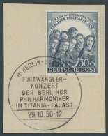 BERLIN 73 BrfStk, 1950, 30 Pf. Philharmonie, Ersttags-Sonderstempel, Prachtbriefstück, Mi. (90.-) - Sonstige & Ohne Zuordnung