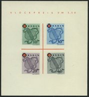 BADEN Bl. 2II/II (*), 1949, Block Rotes Kreuz, Type II: Farbfleck Unten An Der 40, Pracht, Mi. 140.- - Other & Unclassified