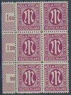 AMERIK. U. BRITISCHE ZONE 30XIV **, 1945, 40 Pf. Magenta Im Randsechserblock, Dabei Feld 71 Mit Plattenfehler Großer Far - Sonstige & Ohne Zuordnung