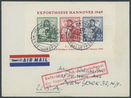 AMERIK. U. BRITISCHE ZONE Bl. 1a BRIEF, 1949, Block Exportmesse, Prachtblock Auf FDC Mit Rotem Sonderluftpoststempel Nac - Sonstige & Ohne Zuordnung