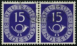 BUNDESREPUBLIK 129 Paar O, 1951, 15 Pf. Posthorn Im Waagerechten Paar, Pracht, Mi. 180.- - Gebraucht