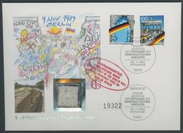 BUNDESREPUBLIK 1481/2I BRIEF, 1990, 1. Jahrestag Der Maueröffnung Auf FDC Mit Originalstück Der Berliner Mauer, Pracht - Gebraucht