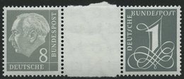 ZUSAMMENDRUCKE WZ 15bYII **, 1960, Heuß Wz. Liegend 8 + Z + 1, Ohne Strichelleisten, Nachauflage, Pracht, Mi. 90.- - Used Stamps