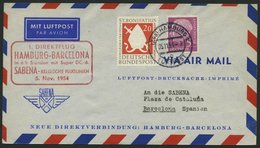 ERST-UND ERÖFFNUNGSFLÜGE 2496 BRIEF, 5.11.54, Hamburg-Barcelona, Prachtbrief - Cartas & Documentos