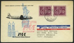 ERST-UND ERÖFFNUNGSFLÜGE 2511 BRIEF, 31.10.55, München-New York, Frankiert Mit 2x Bund Nr. 216 (Mehrfachfrankatur), Brie - Storia Postale