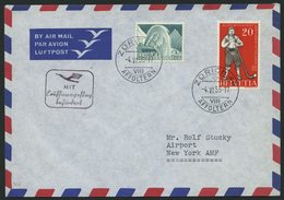 DEUTSCHE LUFTHANSA 41 BRIEF, 11.6.1955, Frankfurt-New York, Brief Aus Der Schweiz, Pracht - Gebraucht