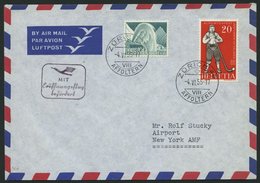 DEUTSCHE LUFTHANSA 41 BRIEF, 11.6.1955, Frankfurt-New York, Brief Aus Der Schweiz, Pracht - Usati