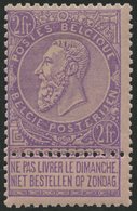 BELGIEN 59 *, 1893, 2 Fr. Lila Auf Blaßrosa, Falzrest, Pracht, Mi. 75.- - Sonstige & Ohne Zuordnung