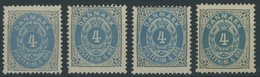 DÄNEMARK 23IYA *, 1875, 4 Ø Grau/ultramarin, Gezähnt K 14:131/2, 4 Verschiedene Auflagen, Falzrest, Pracht - Gebraucht