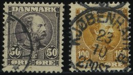 DÄNEMARK 51/2 O, 1905, 50 ø Dunkellila Und 100 ø Gelbbraun, 2 Prachtwerte, Mi. 80.- - Used Stamps