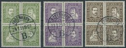 DÄNEMARK 131-42 VB O, 1924, 300 Jahre Dänische Post, 3 Viererblocks, Prachtsatz, Mi. 110.- - Usado