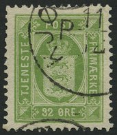 DIENSTMARKEN D 7 O, 1881, 32 Ø Gelbgrün (Facit TJ 9b), Pracht, Facit 550.- Skr. - Dienstmarken
