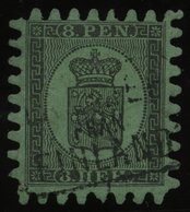 FINNLAND 6Bx O, 1866, 8 P. Schwarz Auf Grün Mit Seltenem R3 LADBREF FRAN FINNLAND, Praktisch Alle Zungen, Punkthelle Ste - Gebraucht