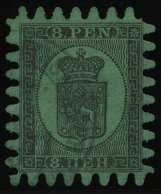 FINNLAND 6Cx O, 1867, 8 P. Schwarz Auf Grün, Alle Zungen, Pracht - Gebraucht