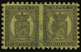 FINNLAND 7Ay Paar O, 1873, 10 P. Schwarz Auf Sämisch Im Waagerechten Papier, Blauer K2 HELSINGFORS, Praktisch Alle Zunge - Usados