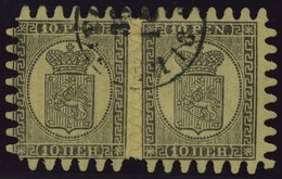 FINNLAND 7Cx Paar O, 1867, 10 P. Schwarz Auf Gestreiftem Sämischem Papier (Facit 7v1C3), Im Waagerechten Paar Mit Allen  - Used Stamps