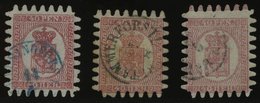 FINNLAND 9Cx O, 1866, 40 P. Rosakarmin, 3 Prachtwerte Mit Allen Zungen In Farbnuancen - Gebraucht