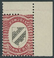 NORDINGERMANLAND 5 **, 1920, 1 M. Landeswappen Aus Der Rechten Oberen Bogenecke, 5 Fehlende Zahnlöcher Im Oberrand, Post - Europe (Other)