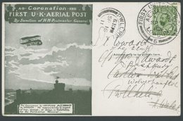 GROSSBRITANNIEN 121 BRIEF, 1911, 1/2 P. König Georg V Auf Sonderkarte First U.K. AERIAL POST Mit Nachsendevermerken, Fei - Altri & Non Classificati